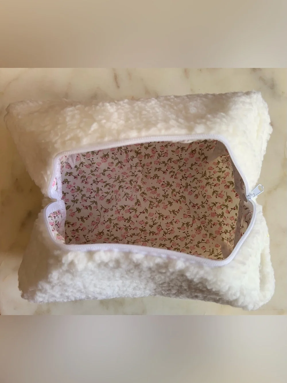 Adorable White Fuzzy Cosmetic Travel Bag